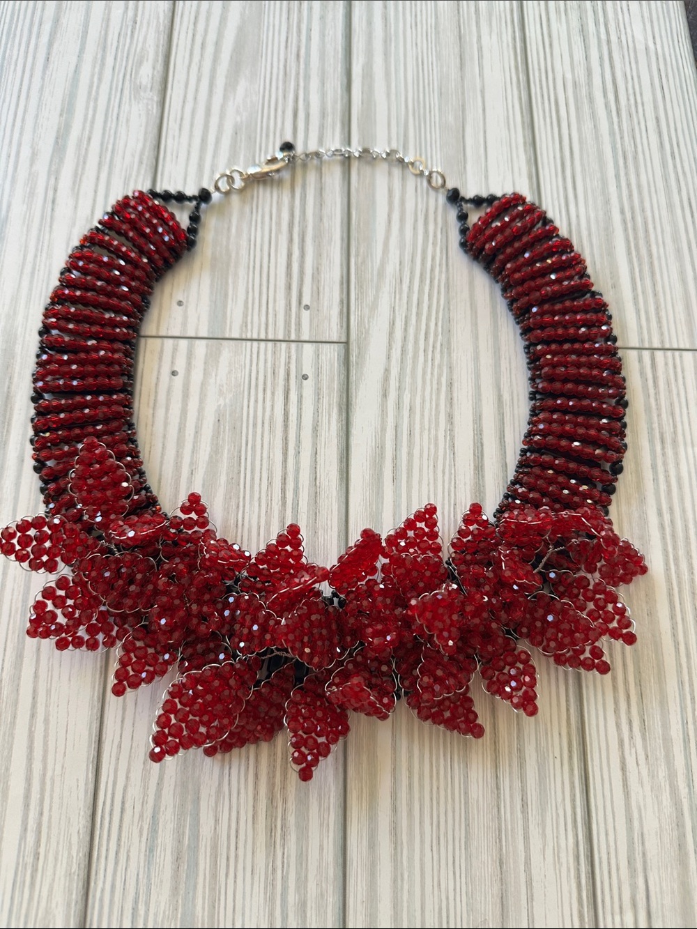 Jay King Vibrant Red Beaded Cluster Collar Necklace